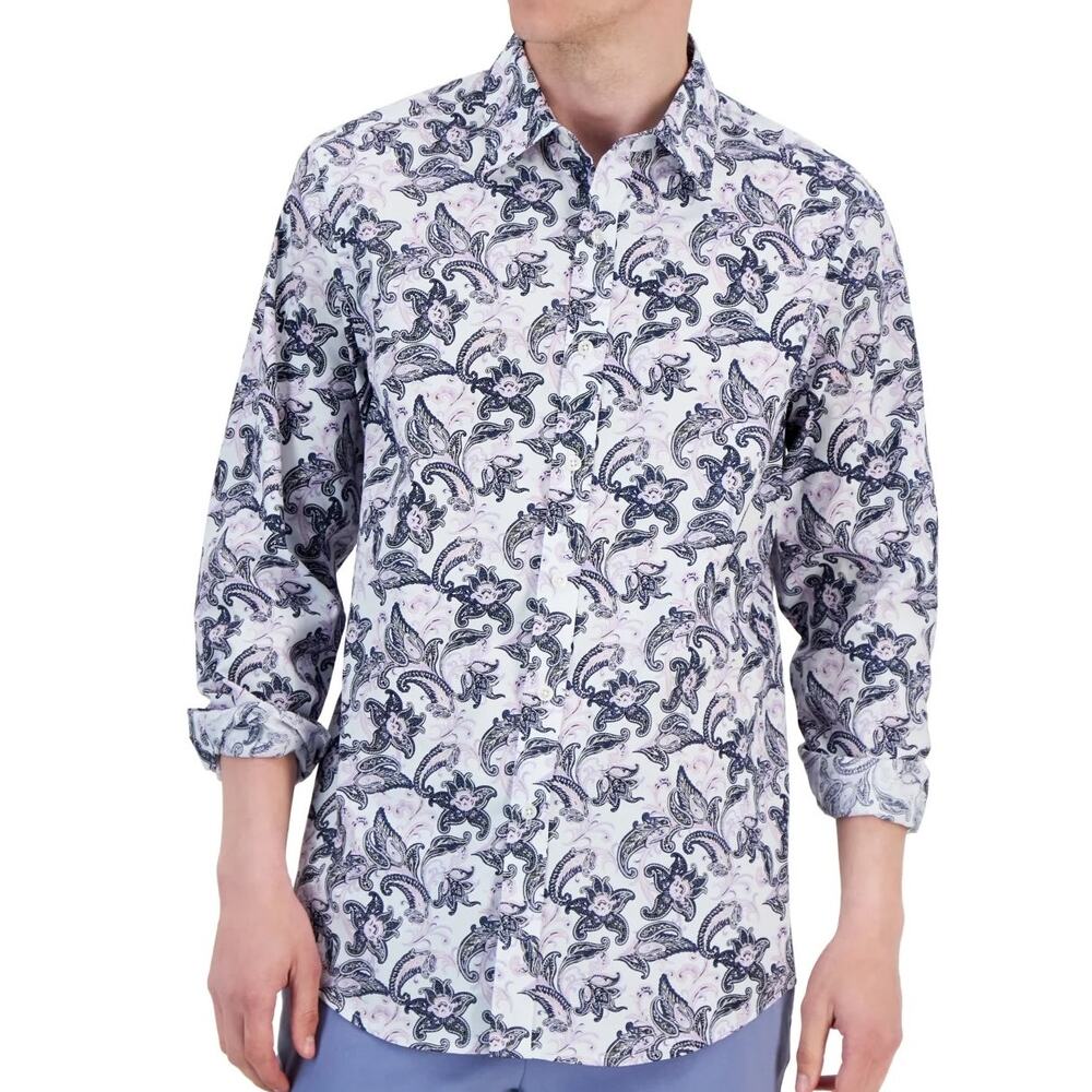 Club Room Men's Elevated Matt Paisley Button Down Shirt Size S $60